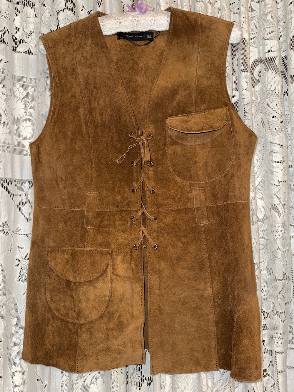 Zara Brown Suede Lace-Up Vest